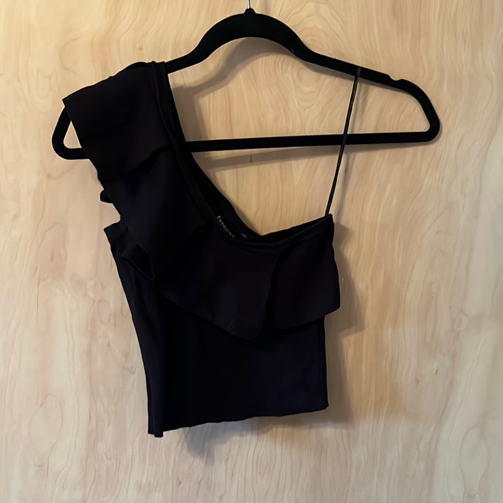 Express one shoulder ruffled cropped shirt